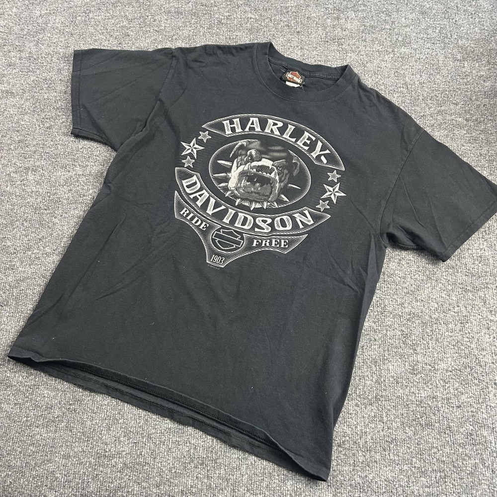 Harley-Davidson Shirt Mens Large Black Bulldog Loess Hills IA Dealer Graphic Tee
